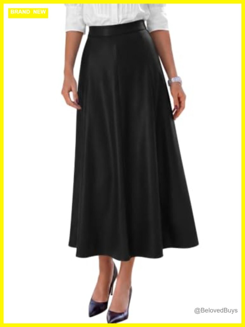 Faux Leather High Waisted A-Line Midi Pleated Skirt Women Work Office Fall